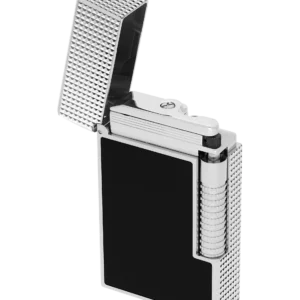 Briquet S.T. Dupont Le Grand Dupont Cling laque noir et palladium trois quarts ouvert – Briquet haut de gamme cigare