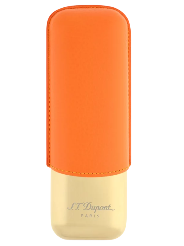 Étui à cigares S.T. Dupont cuir grainé pleine fleur base métal doré orange double face – Étui cigare de luxe