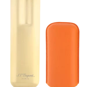 Étui à cigares S.T. Dupont cuir grainé pleine fleur base métal doré orange double ouvert – Accessoires à cigares haut de gamme
