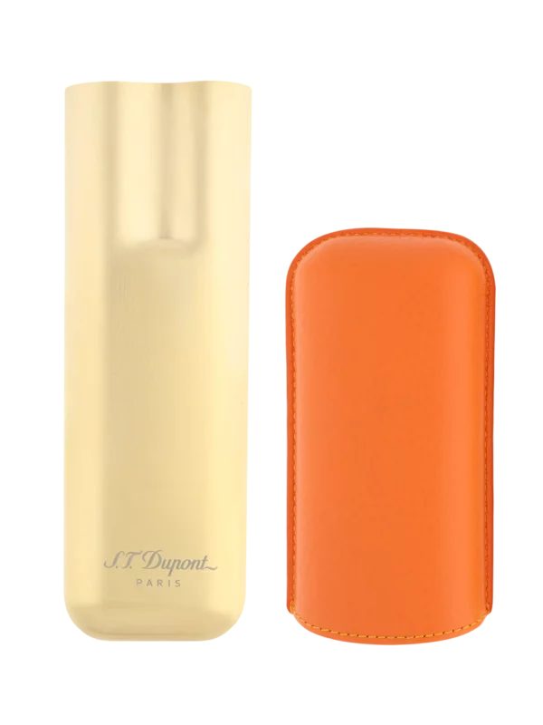 Étui à cigares S.T. Dupont cuir grainé pleine fleur base métal doré orange double ouvert – Accessoires à cigares haut de gamme