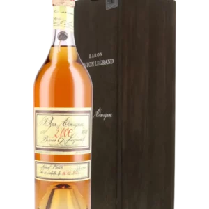 A La Civette vins et spiritueux Armagnac Baron Gaston Legrand 2006, boîte face et bouteille face