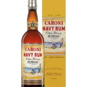 A La Civette vins et spiritueux Rhum Caroni Navy Rum 100th Anniversary boîte face et bouteille face