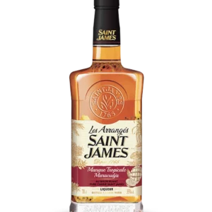 A La Civette Vins et spiritueux, rhum Saint James Les Arrangés mangue tropicale, bouteille face, spiritueux raffiné.