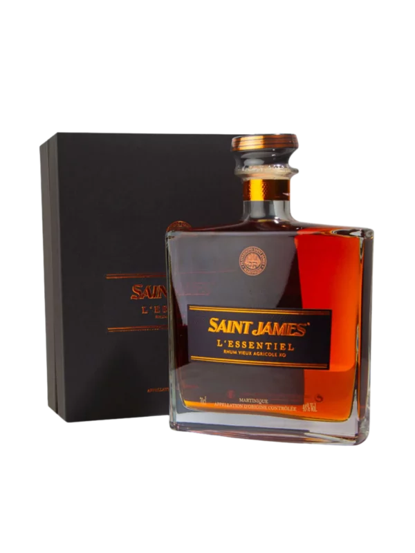 A La Civette vins et spiritueux Rhum Saint James XO Cuvée l'Essentiel, rhum vieux agricole, boîte face et bouteille face