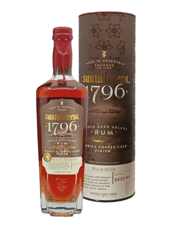 A La Civette vins et spiritueux Rhum Santa Teresa 1796 Arabica Coffee Cask Finish boîte face et bouteille face