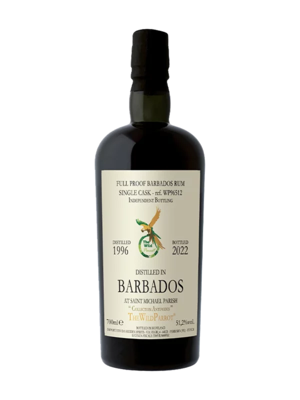 A-La-Civette-Vins-et-spiritueux-Rhum-The-Wild-Parrot-Barbados-collection-antipodes-26-ans-bouteille-face A La Civette Vins et spiritueux, rhum The Wild Parrot Barbados collection Antipodes 26 ans, bouteille face, spiritueux de prestige.