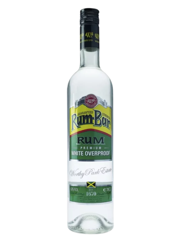 A La Civette Vins et spiritueux, rhum Worthy Park Rum Bar White Overproof, bouteille face, spiritueux de caractère.