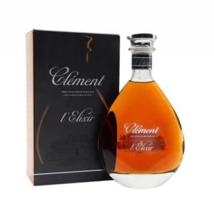 A La Civette Vins et spiritueux, Rhum Clément L'Elixir, boîte face et bouteille face, spiritueux haut de gamme.