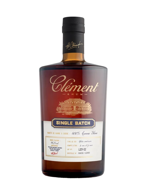 A La Civette Vins et spiritueux, Rhum Clément Single batch canne bleue, boîte et bouteille face, spiritueux premium.