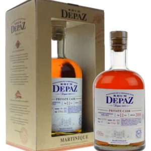 A La Civette Vins et spiritueux, Rhum Depaz rhum vieux agricole private cask millésime 2010 11 ans, boîte face et bouteille face, spiritueux de prestige.