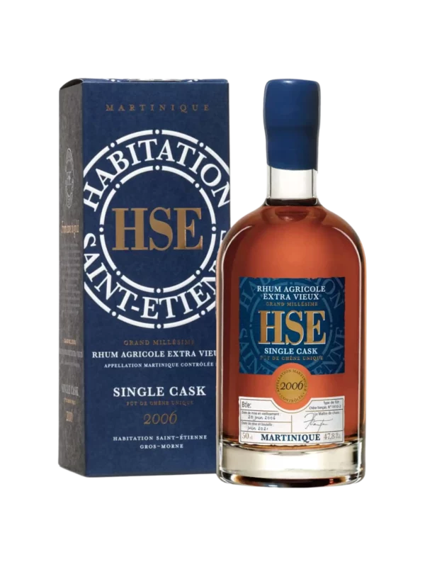 A La Civette vins et spiritueux rhum HSE extra vieux Single Cask millésime 2006 boîte face bouteille face