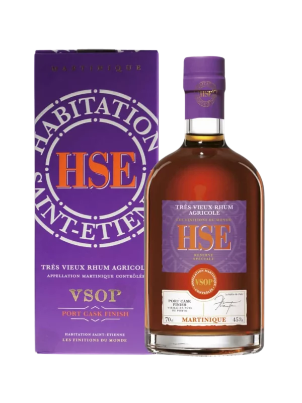 A-La-Civette-Vins-et-spiritueux-Rhum-HSE-VSOP-Reserve-speciale-port-cask-finish-boite-face-bouteille-face A La Civette vins et spiritueux rhum HSE VSOP Réserve Spéciale port cask finish boîte face bouteille face