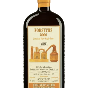 Vue face de la bouteille du rhum Habitation Velier Forsyths millesime 2006, spiritueux haut de gamme proposé par A La Civette.