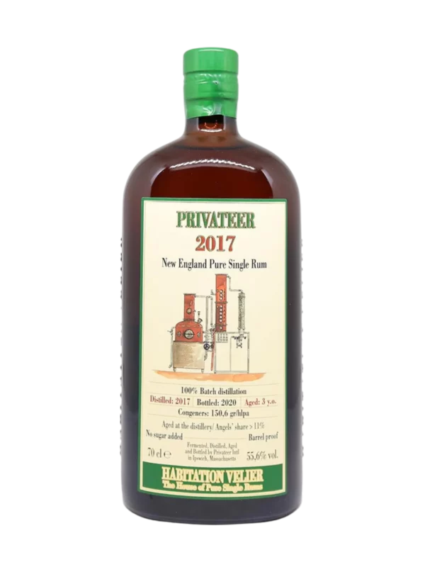 Vue face de la bouteille du rhum Habitation Velier Privateer millesime 2007, spiritueux haut de gamme proposé par A La Civette.