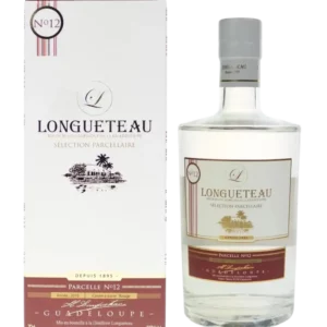 Vue face de la boîte et de la bouteille du rhum Longueteau rhum blanc agricole sélection parcellaire parcelle n12 millesime 2018, grand spiritueux premium proposé par A La Civette.