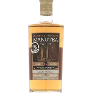 Vue face de la bouteille de rhum Manutea Vanilla tahitensis, spiritueux premium proposé par A La Civette.