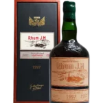 A La Civette Vins et spiritueux, Rhum Rhum J.M Millésime 1997 15 Ans, boîte face et bouteille face, spiritueux de prestige.