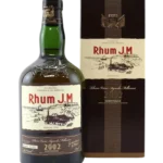 A La Civette Vins et spiritueux, Rhum Rhum J.M Millésime 2002 10 Ans, boîte face et bouteille face, spiritueux de prestige.
