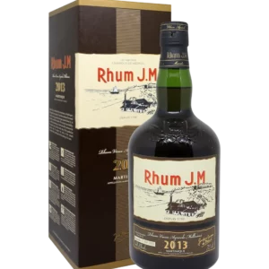 A La Civette Vins et spiritueux, rhum Rhum J.M Millésime 2013 10 Ans, boîte face et bouteille face, spiritueux de prestige.