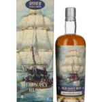 Vue face de la boîte et de la bouteille du rhum Silver Seal Old Navy Rum édition 2022, spiritueux haut de gamme proposé par A La Civette.