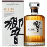 Vue face de la boîte et de la bouteille du whisky Hibiki Suntory Whisky, spiritueux premium proposé par A La Civette.