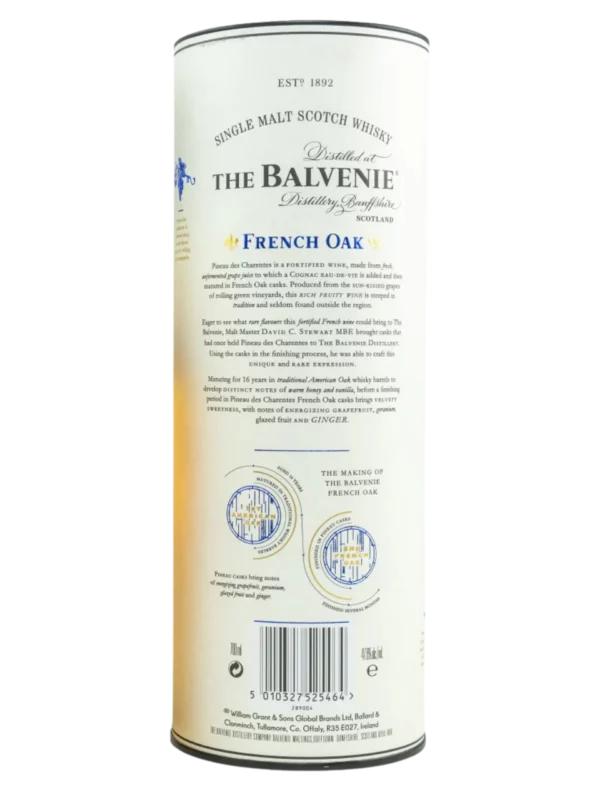 A La Civette Vins et spiritueux, whisky The Balvenie French Oak 16 ans, boîte dos, spiritueux de prestige.