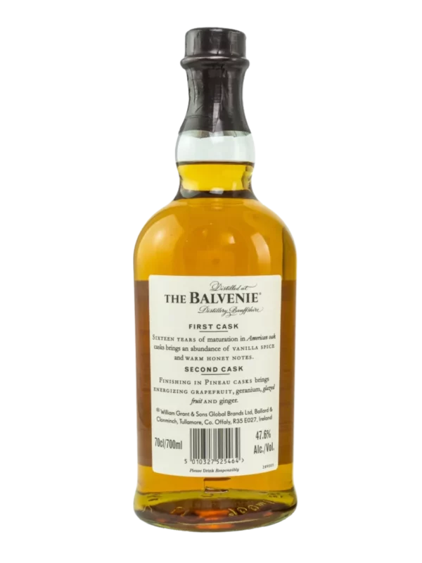 A La Civette Vins et spiritueux, whisky The Balvenie French Oak 16 ans, bouteille dos, spiritueux de prestige.