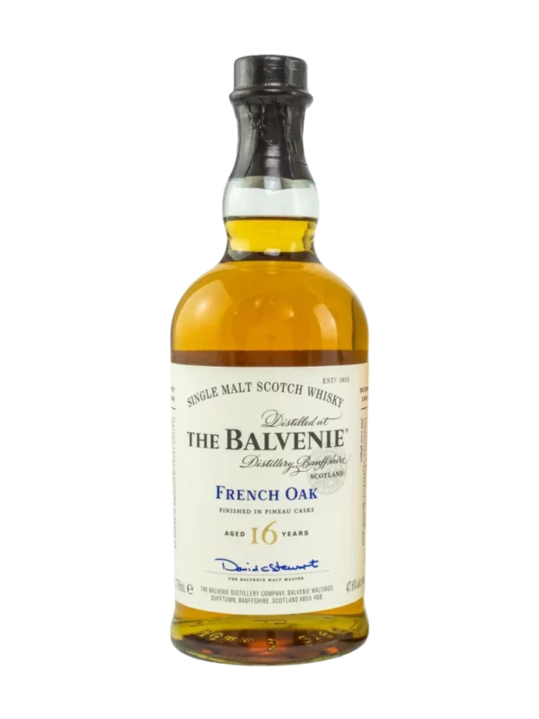 A La Civette Vins et spiritueux, whisky The Balvenie French Oak 16 ans, bouteille face, spiritueux de prestige.