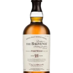 A La Civette Vins et spiritueux, whisky The Balvenie Portwood 21 ans, bouteille face, spiritueux de prestige.