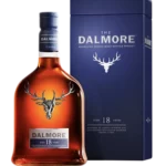 Vue face de la boîte et de la bouteille du whisky The Dalmore 18 ans, spiritueux haut de gamme proposé par A La Civette.