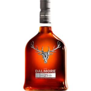 Vue face de la bouteille du whisky The Dalmore 25 ans, spiritueux d’exception disponible chez A La Civette.