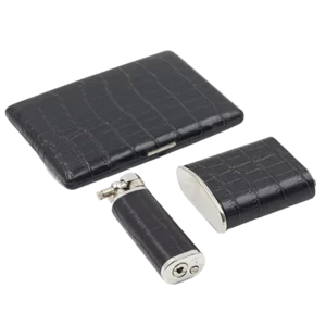 Accessoires à cigarettes A La Civette, Briquet Tsubota Pearl Cuir Grainé Noir, collection complète premium