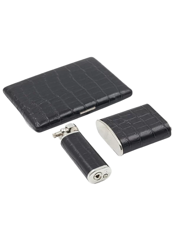 Accessoires à cigarettes A La Civette, Briquet Tsubota Pearl Cuir Grainé Noir, collection complète premium
