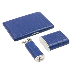 Accessoires à cigarettes A La Civette, étuis à cigarettes Tsubota Pearl en cuir grainé bleu, collection complète premium