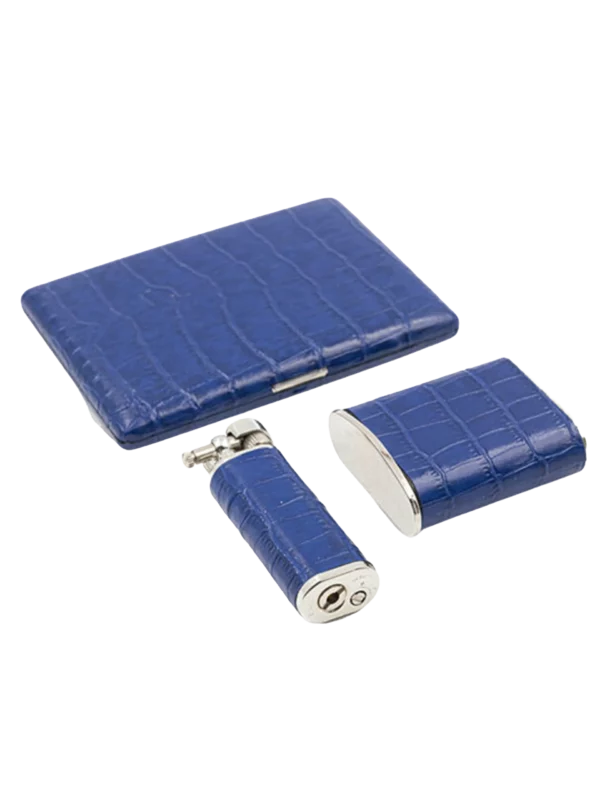 Accessoires à cigarettes A La Civette, étuis à cigarettes Tsubota Pearl en cuir grainé bleu, collection complète premium