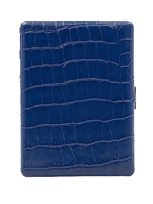 Étui à cigarettes Tsubota Pearl en cuir grainé bleu vu de dos, accessoire à cigarettes haut de gamme A La Civette