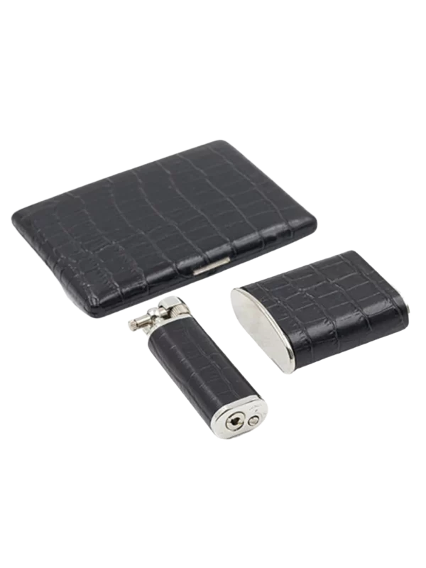 Accessoires à cigarettes A La Civette, étuis à cigarettes Tsubota Pearl en cuir grainé noir, collection complète premium