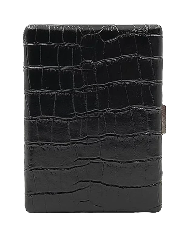 Étui à cigarettes Tsubota Pearl en cuir grainé noir vu de dos, accessoire à cigarettes haut de gamme A La Civette