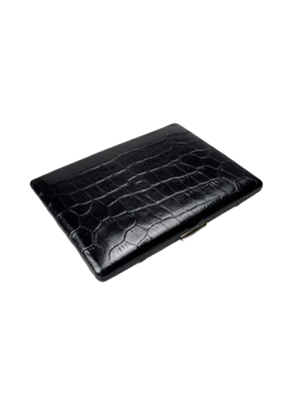 Étui à cigarettes Tsubota Pearl en cuir grainé noir vue trois quarts, accessoire à cigarettes luxe A La Civette