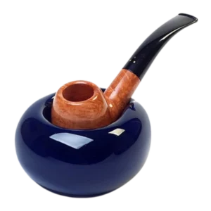 A La Civette Accessoires à pipes Porte-pipe Chacom CC605 céramique bleu cobalt avec pipe, support en céramique pour pipe de collection.