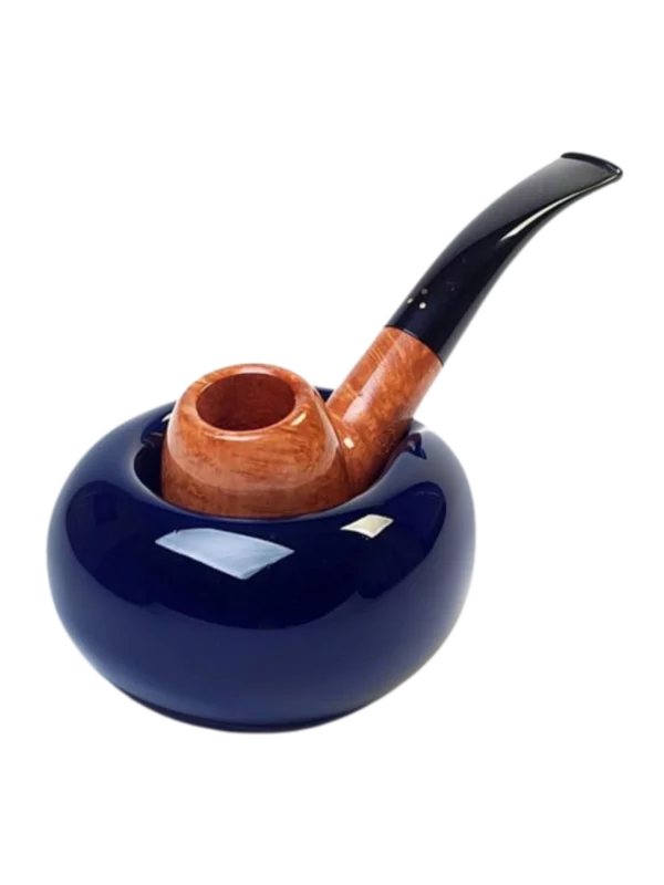 A La Civette Accessoires à pipes Porte-pipe Chacom CC605 céramique bleu cobalt avec pipe, support en céramique pour pipe de collection.