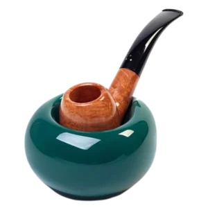 A La Civette Accessoires à pipes Porte-pipe Chacom CC605 céramique vert brillant avec pipe, support en céramique pour pipe de collection.