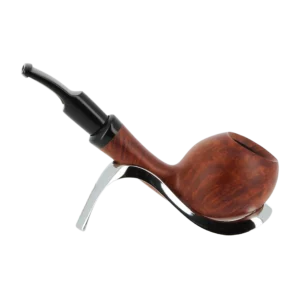 A La Civette Pipes Chacom Anton brun mat by Tom Eltang forme courte finition lisse sans filtre sur support, vue de profil inversé.