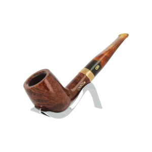 A La Civette Pipes Chacom Churchill Unie 186 forme droite finition lisse sans filtre support trois quarts, pipe en bruyère haut de gamme fabriquée en France.