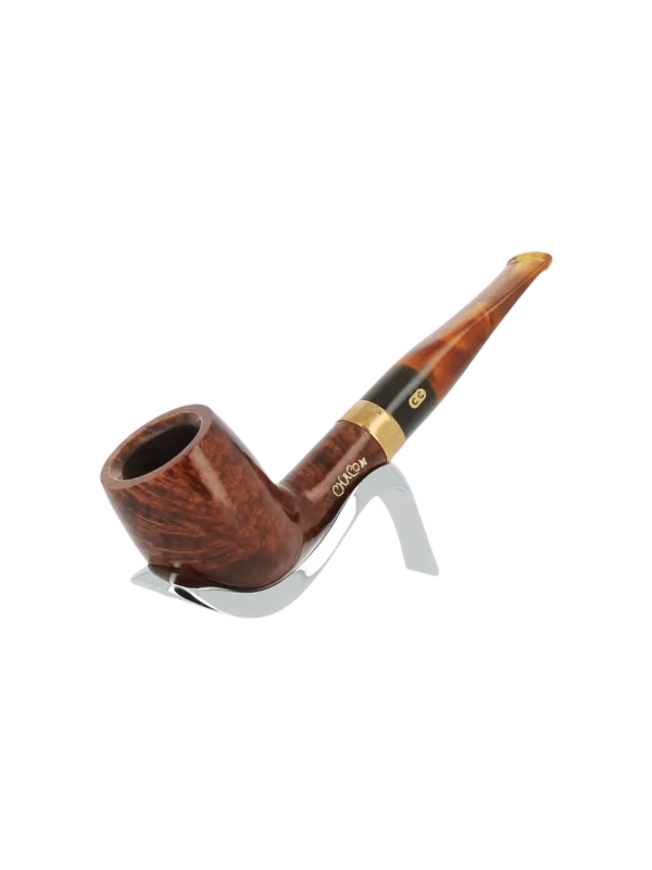 A La Civette Pipes Chacom Churchill Unie 186 forme droite finition lisse sans filtre support trois quarts, pipe en bruyère haut de gamme fabriquée en France.