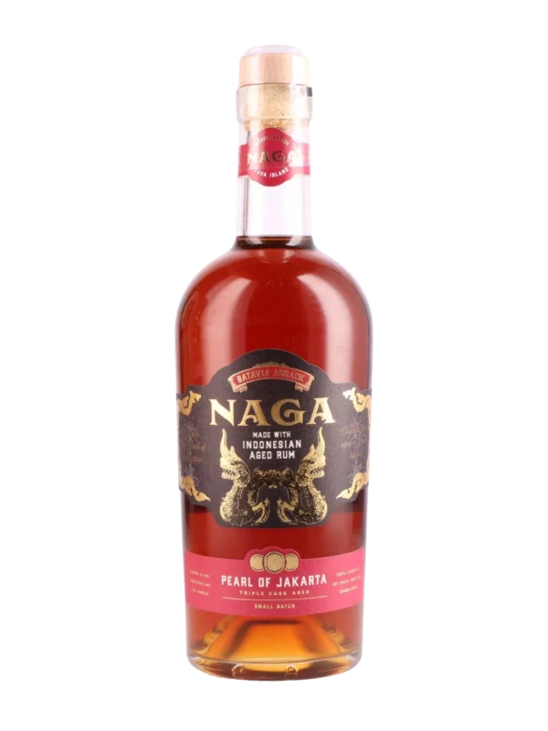 A La Civette Vins et spiritueux Rhum Naga Pearl of Jakarta bouteille face, rhum indonésien premium Triple Cask Aged en édition Small Batch.