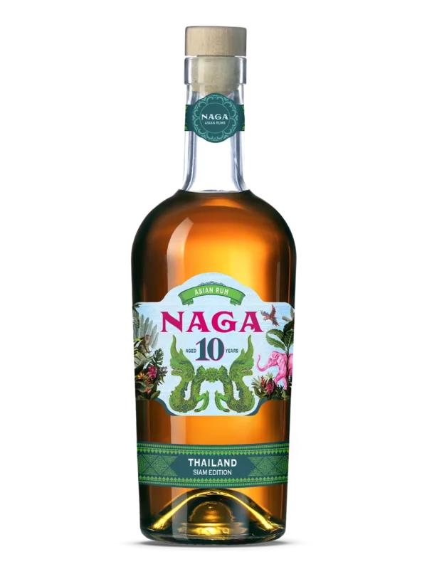 A La Civette Vins et spiritueux Rhum Naga Siam Edition 10 ans bouteille face, rhum thaïlandais premium vieilli 10 ans.