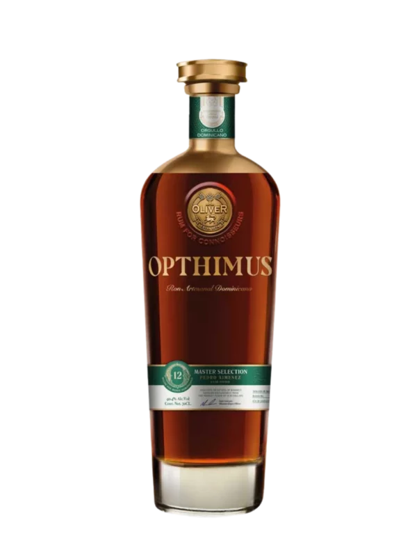 A La Civette Vins et spiritueux Rhum Opthimus Master Selection 12 ans bouteille face, rhum dominicain premium vieilli en fûts de Pedro Ximénez.
