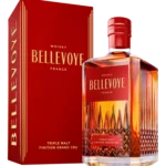 Whisky Bellevoye Rouge finition Grand Cru, boîte face et bouteille face, vins et spiritueux A La Civette.