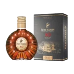 Boîte du cognac Rémy Martin XO en format 5 cl, accompagnée de sa mignonnette, toutes deux vues de face.